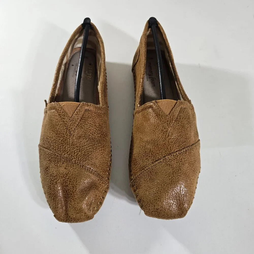 Bobs Womens W 8 Espadrille Memory Foam Brown Leather Look Textile Slip On‎ Shoe